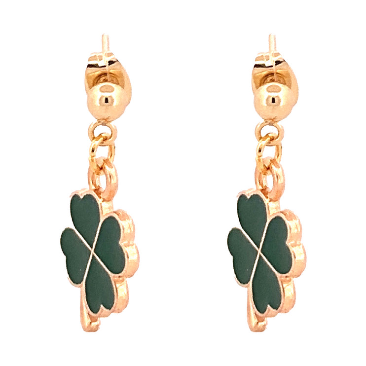 St. Patrick's Lucky Clover Charm 24K Gold Plated Hypoallergenic Stud Post Dangle Earrings