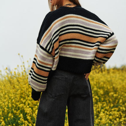 Cozy Stylish Stripe Design Open Knit Fashion Top Sweater Cardigan - Accessoriesforever