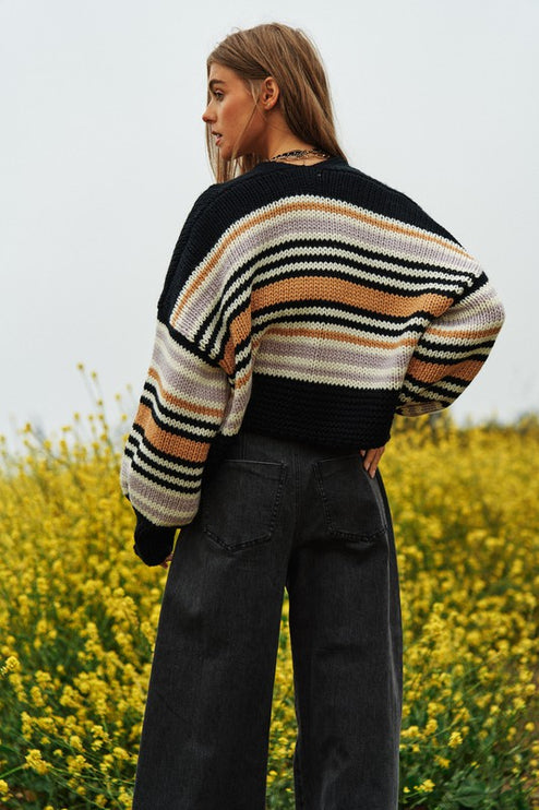 Cozy Stylish Stripe Design Open Knit Fashion Top Sweater Cardigan - Accessoriesforever