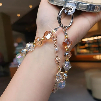 Beautiful Sparkling Dreamy Starry Crystal Beaded Phone Keychain Wrist Hand Strap