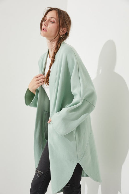 Oversized Brushed Knit Sweater Cardigan with Front Pocket