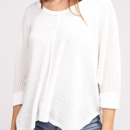 Chic Elegant Trendy 3/4 Sleeve V-Neck Hi-Low Hem Jacquard Sweater - Accessoriesforever