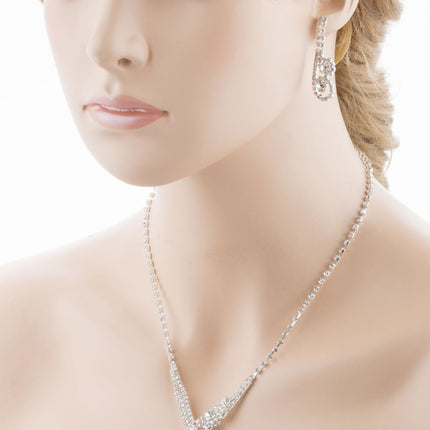 Bridal Wedding Jewelry Set Crystal Rhinestone Dazzle Y Drop Swirl Necklace SV - Accessoriesforever