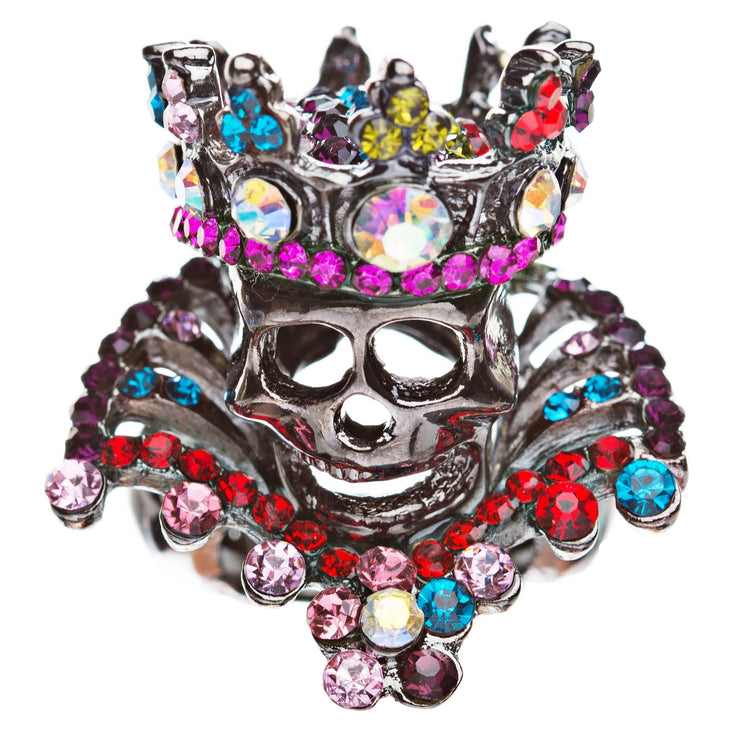 Halloween Costume Jewelry Crystal Skull With Crown Stunning Stretch Ring - Accessoriesforever