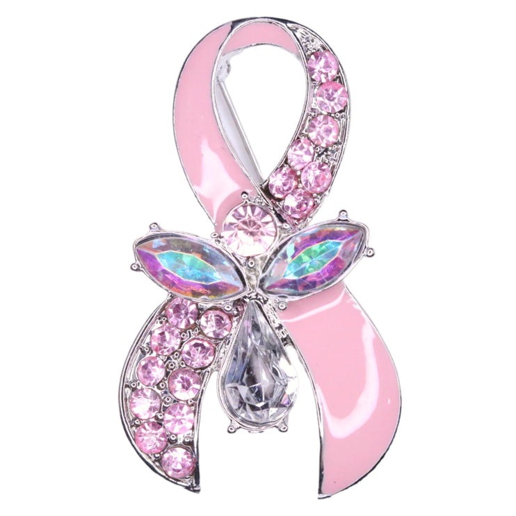 Elegance Silver Tone Breast Cancer Awareness Pink Ribbon Brooch Pin BH213 Pink