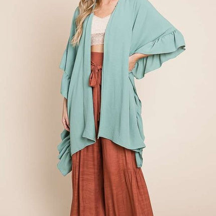 Versatile Kimono Fashion Top with Ruffled Sleeves