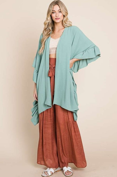 Versatile Kimono Fashion Top with Ruffled Sleeves