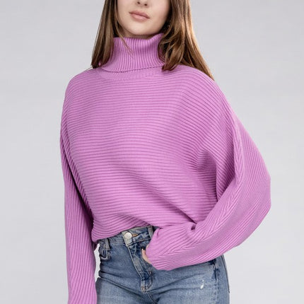 Sleek Comfortable Elegant Viscose Dolman Sleeve Turtleneck Sweater