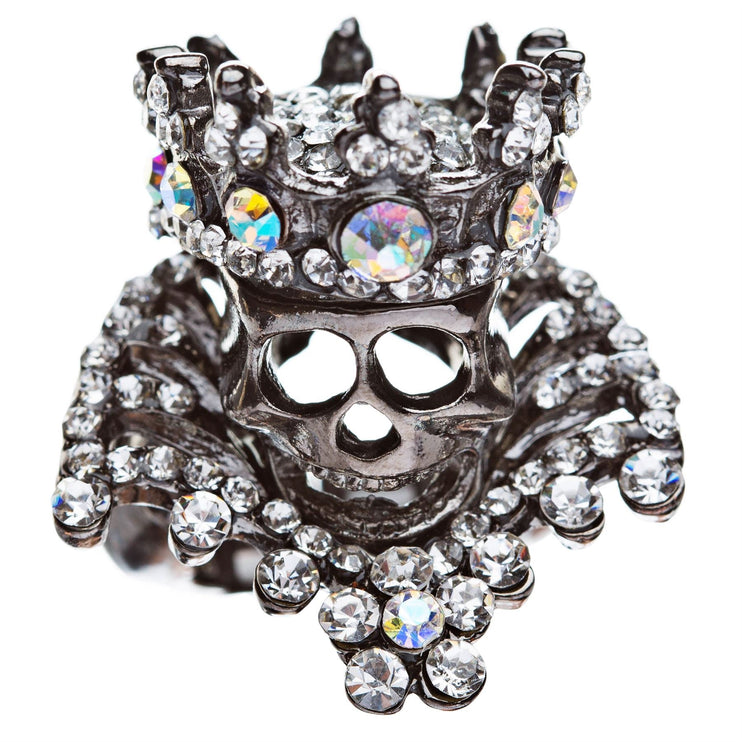 Halloween Costume Jewelry Crystal Skull With Crown Stunning Stretch Ring - Accessoriesforever