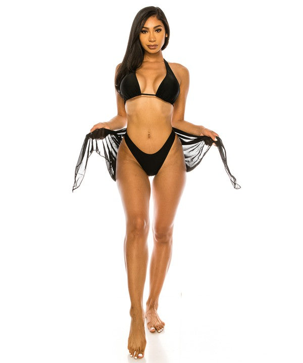 Simple Beautiful Three-Piece Swimwear Cover-up Bikini Set
