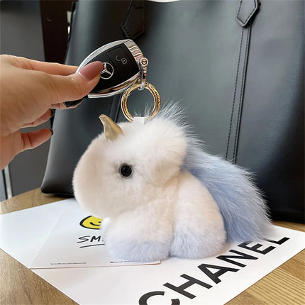 Adorable Cute Soft Fur Unicorn Plushie Keychain Phone Backpack Bag Charm