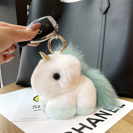 Adorable Cute Soft Fur Unicorn Plushie Keychain Phone Backpack Bag Charm