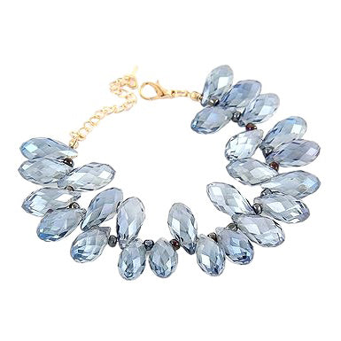 Gorgeous Fashion Stylish Bridal Wedding Cluster Bead Link Bracelet Gold Blue - Accessoriesforever