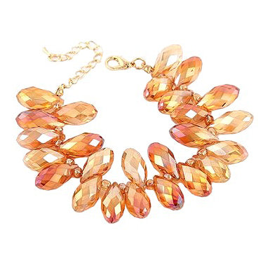 Gorgeous Fashion Stylish Bridal Wedding Cluster Bead Link Bracelet Gold Orange - Accessoriesforever