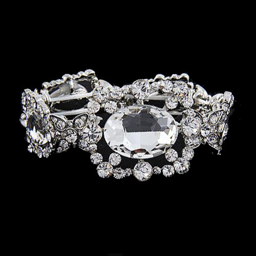 Bridal Wedding Jewelry Oval Cluster Glass Stone Stretch Fashion Bracelet B434 - Accessoriesforever