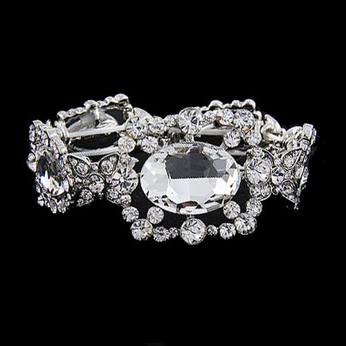 Bridal Wedding Jewelry Oval Cluster Glass Stone Stretch Fashion Bracelet B434