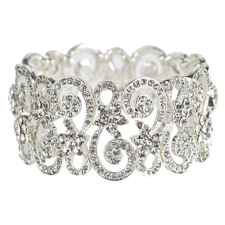 Bridal Wedding Prom Jewelry Crystal Rhinestone Vintage Stretch Bracelet B537 SV - Accessoriesforever