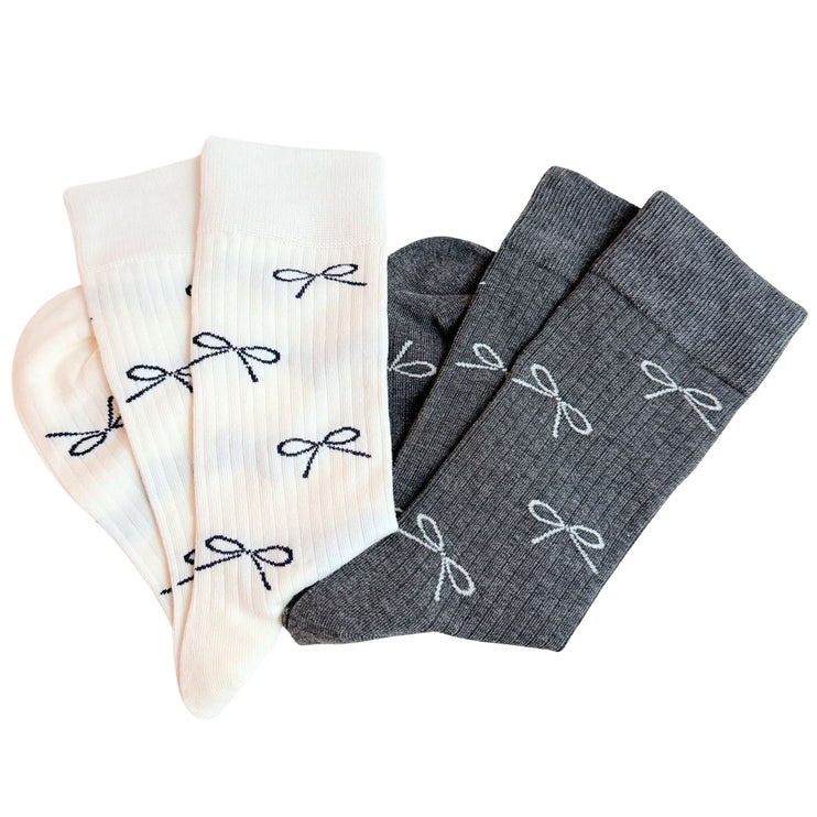 Elegant Chic Bow Design Comfy Socks Set Of 2