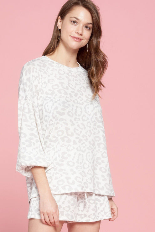 Comfy Stylish Leopard Printed Knit Loungewear Set
