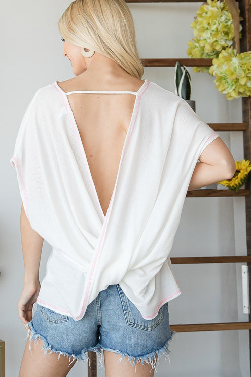 Stylish Open Back Wide Short Sleeve Fashion Top - Accessoriesforever