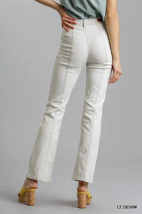Stylish Panel Straight Cut Pants Denim Jeans With Pockets
