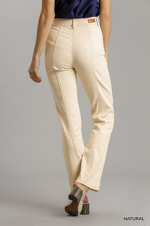 Stylish Panel Straight Cut Pants Denim Jeans With Pockets