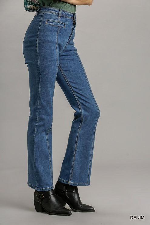 Stylish Panel Straight Cut Pants Denim Jeans With Pockets