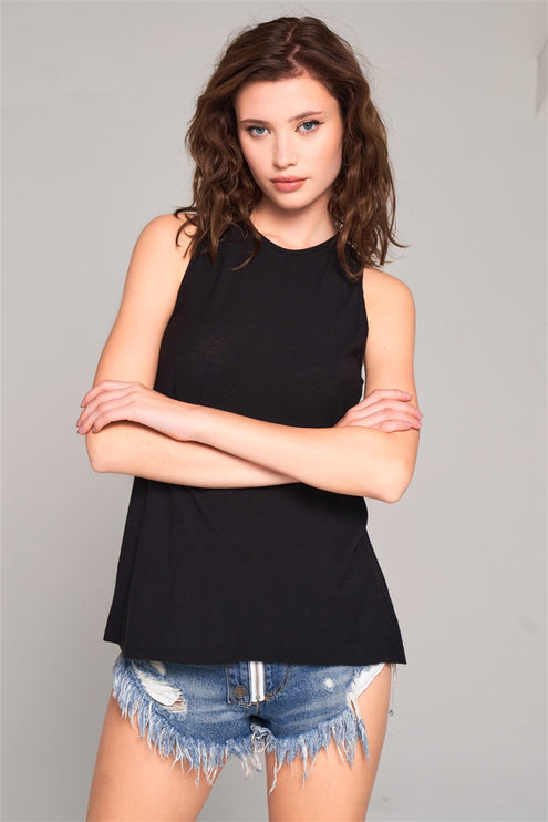 Modern Stylish Sleeveless Crew Neck Longline Top Cut-out Back Detail - Accessoriesforever