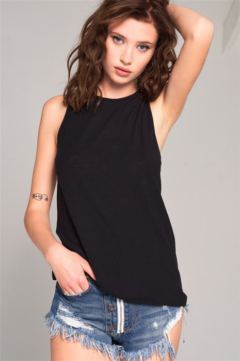 Modern Stylish Sleeveless Crew Neck Longline Top Cut-out Back Detail - Accessoriesforever