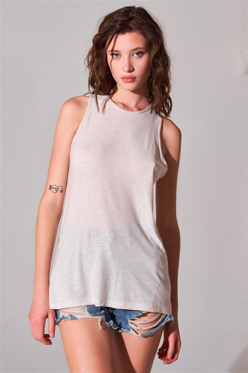 Modern Stylish Sleeveless Crew Neck Longline Top Cut-out Back Detail - Accessoriesforever
