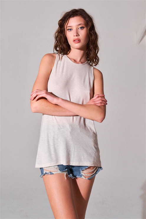 Modern Stylish Sleeveless Crew Neck Longline Top Cut-out Back Detail - Accessoriesforever