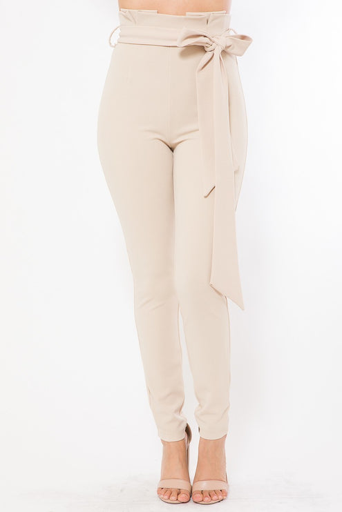 High Waist Skinny Pants with Belt Detail Stretchy & Chic Design