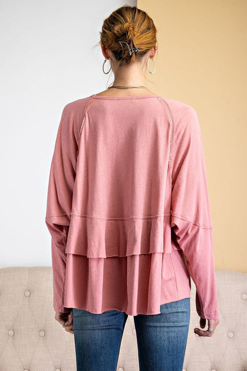 Relaxed Dolman Sleeve Lace Detailed Tiered Ruffle Tunic Top