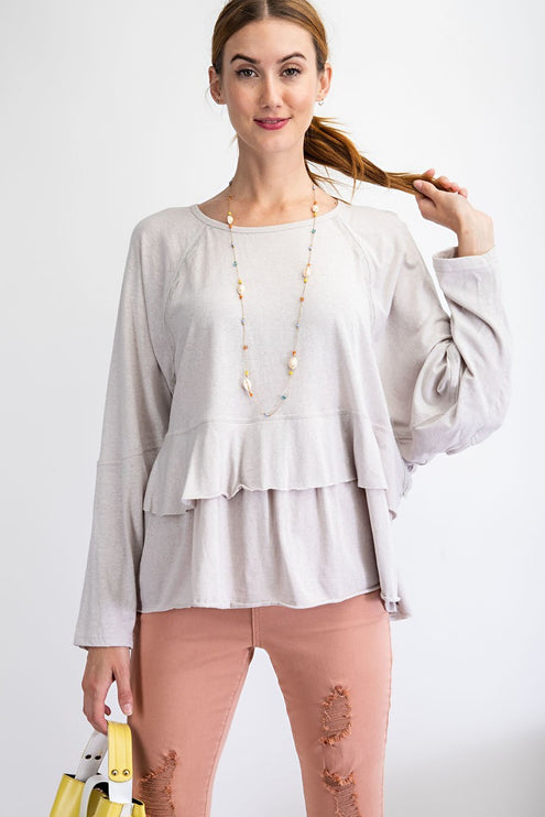 Relaxed Dolman Sleeve Lace Detailed Tiered Ruffle Tunic Top