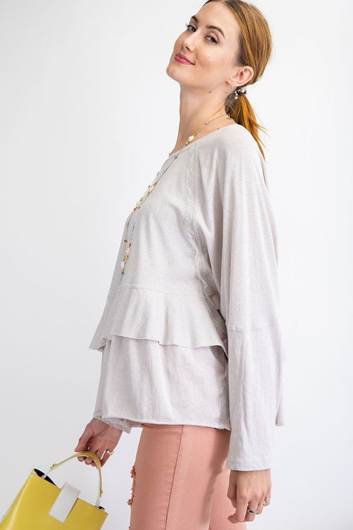 Relaxed Dolman Sleeve Lace Detailed Tiered Ruffle Tunic Top