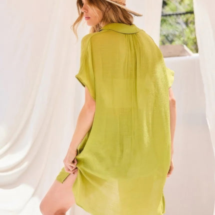 Lightweight Oversized Button-Down Shirt Jacket with Collar