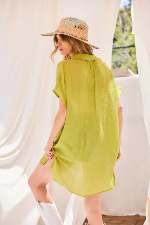 Lightweight Oversized Button-Down Shirt Jacket with Collar
