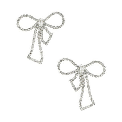 Elegant Sparkle Rhinestone Bow Design Fashion Stud Earrings