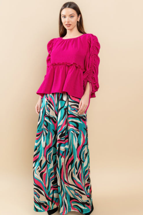 Babydoll Top with Ruched Puff Sleeves & Ruffle Hem - Accessoriesforever