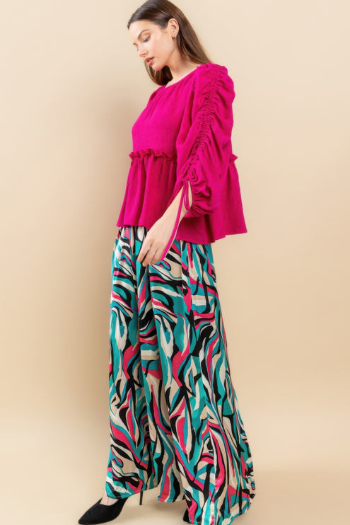 Babydoll Top with Ruched Puff Sleeves & Ruffle Hem - Accessoriesforever