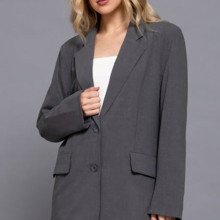 Notched Collar Long Sleeve Blazer