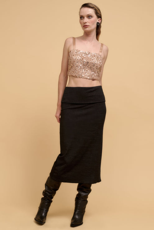 Floral Sequins Straight Neck Crop Top with Adjustable Straps - Accessoriesforever