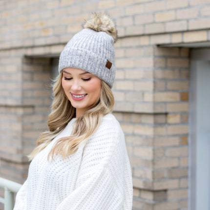 Soft Cozy Heathered Knit Pom Pom CC Marled Beanie Hat - Accessoriesforever