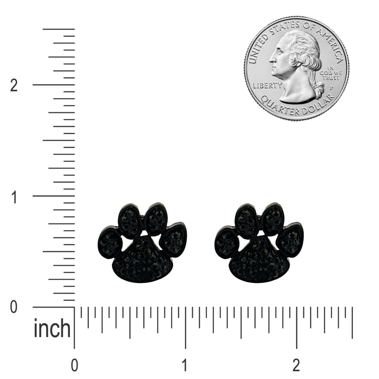 Puppy Paw Crystal Pave Fashion Stud Earrings Black - Accessoriesforever