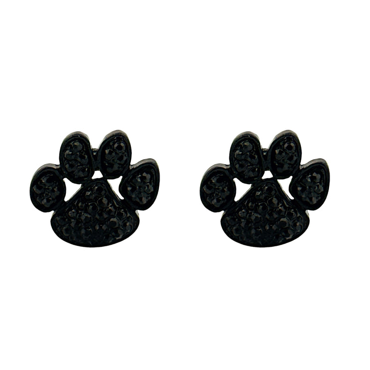 Puppy Paw Crystal Pave Fashion Stud Earrings Black - Accessoriesforever