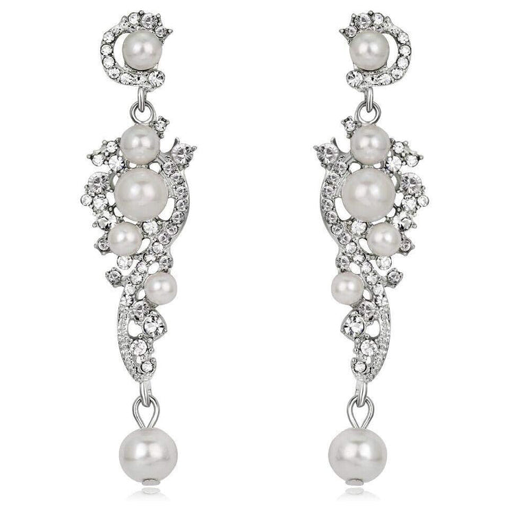 Bridal Wedding Prom Jewelry Crystal Rhinestones Pearl Vintage Dangle Earrings - Accessoriesforever