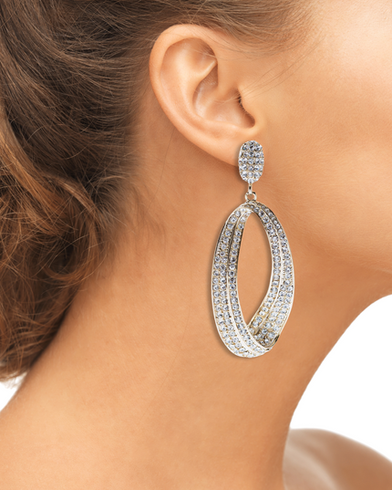 Fashion Stunning Crystal Open Hoop Drop Earrings Gold