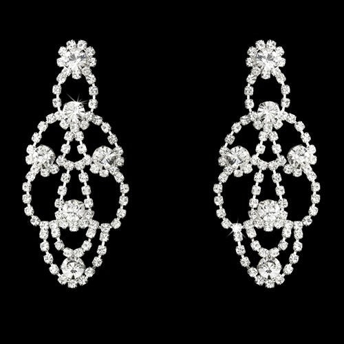 Bridal Wedding Jewelry Crystal Chandelier Drop Earrings Silver Clear