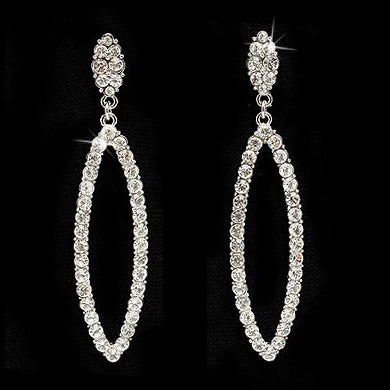 Bridal Wedding Jewelry Crystal Rhinestone Simple Hoop Dangle Earrings Silver