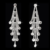 Bridal Wedding Jewelry Crystal Rhinestone Layered Linear Dangle Earrings Silver